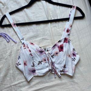 Dainty watercolor floral tie front crop top